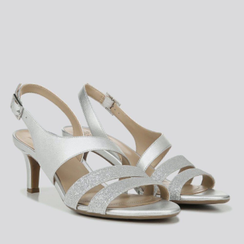 Naturalizer Silver Glitter Strappy Slingback Heels